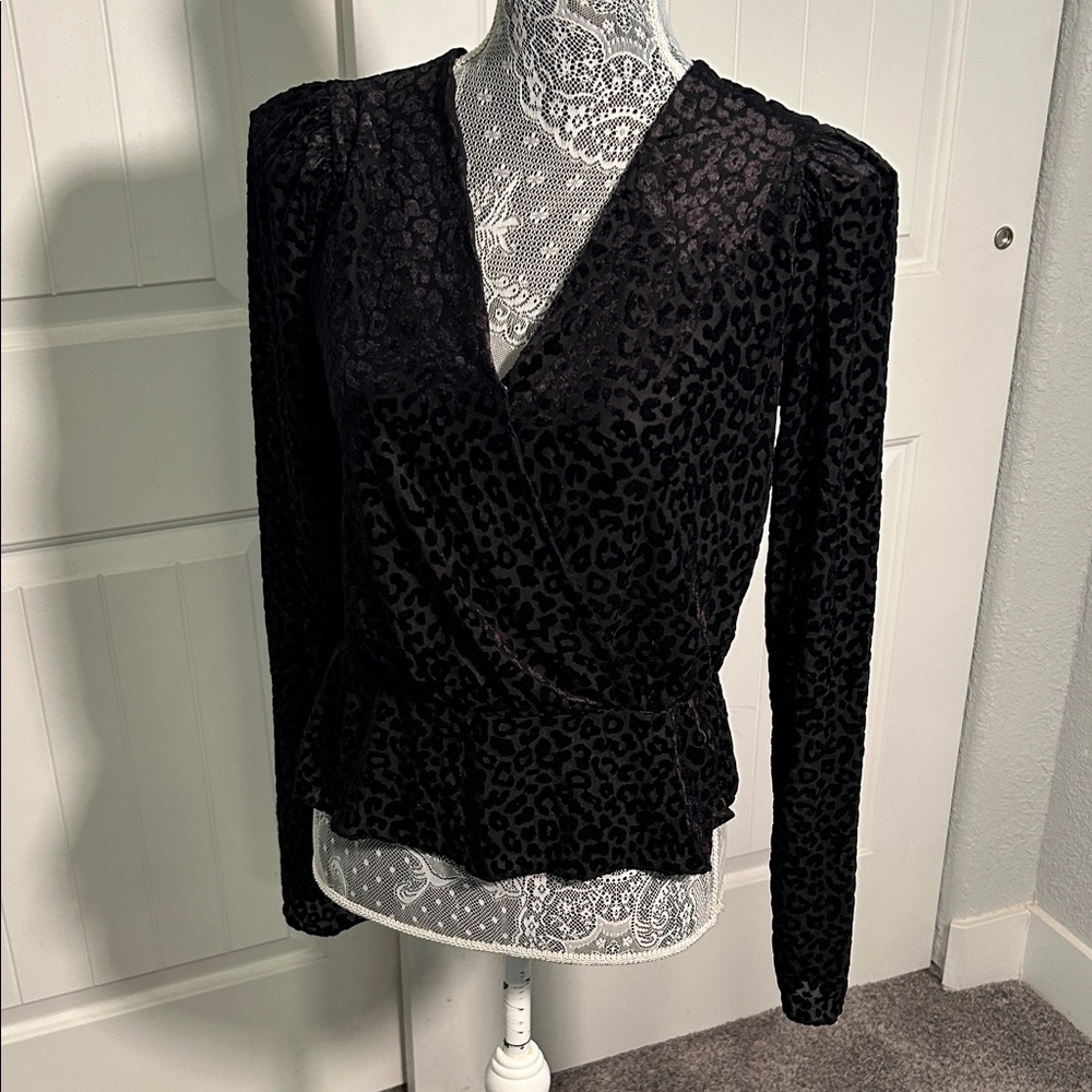 Express Black Animal Print Wrap Blouse S